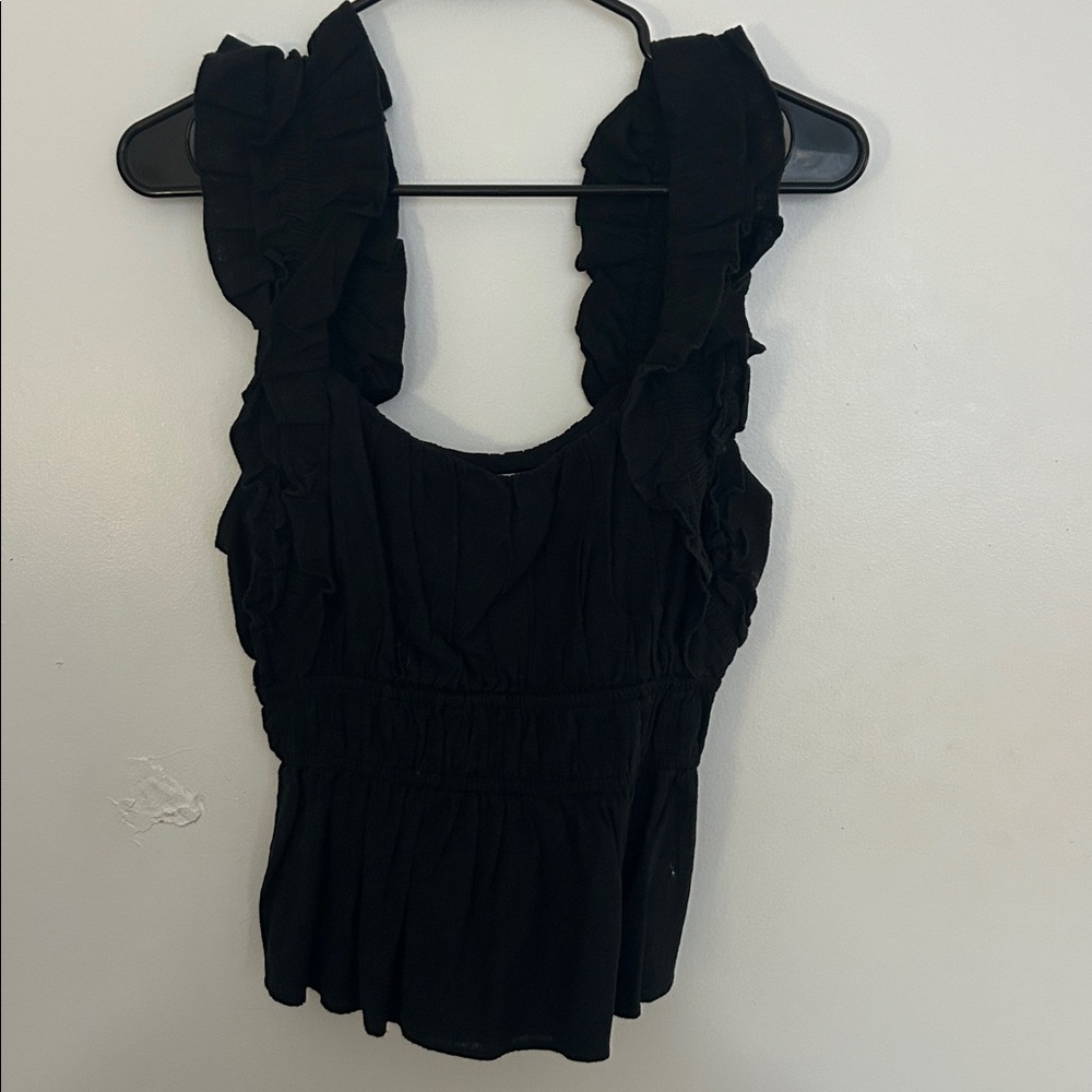NWT Abercrombie & Fitch Black Ruffle Strap Tank